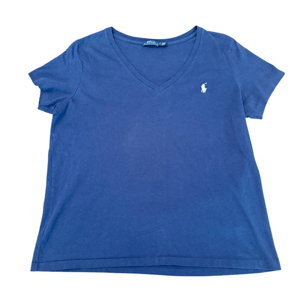 Polo Ralph Lauren Tops - Polo Ralph Lauren Womens Navy Blue V-Neck Short Sleeve Pony Logo T-Shirt Large